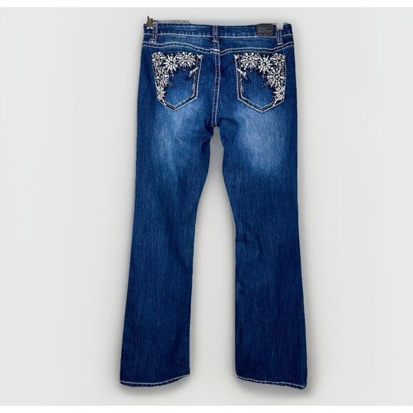 Love Nation 10 Blue Jean Boot Y2K Low Rise Flare Denim Snowflake Embroidery Gems - Picture 3 of 8